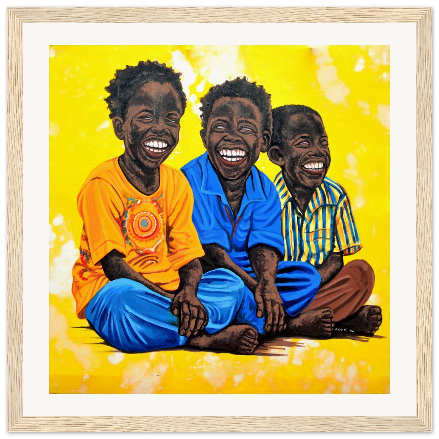 high-quality art print of Three Boys by Charity Aketi in wood frame, small-sized wall art